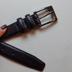 Mio Marino |Classic Men's Black Premium Leather Belt Gun Metal Silver Buckle '38